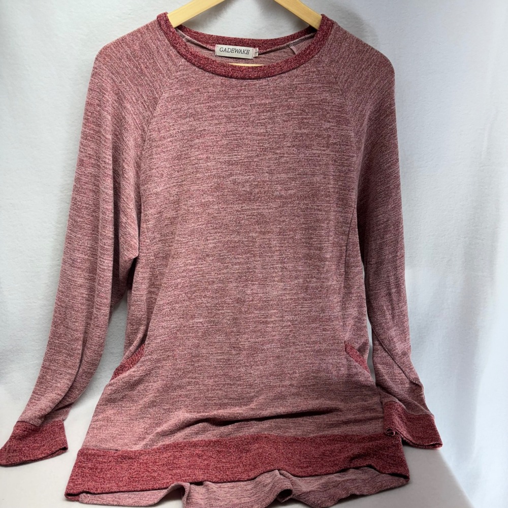 GADEWAKE Marled Red Long‎ Sleeve Raglan Pocket Casual Top Women's Size L
